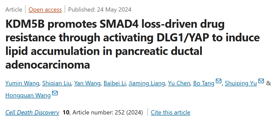 SMAD4缺失引发KDM5B上调，诱导PDAC耐药性