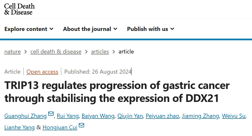 TRIP13在胃癌发展中的关键作用：HDAC1-TRIP13/DDX21轴的探索与应用