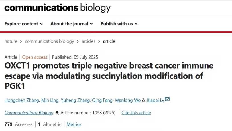 三阴性乳腺癌逃逸免疫攻击新机制揭示：OXCT1促进糖酵解影响免疫疗效